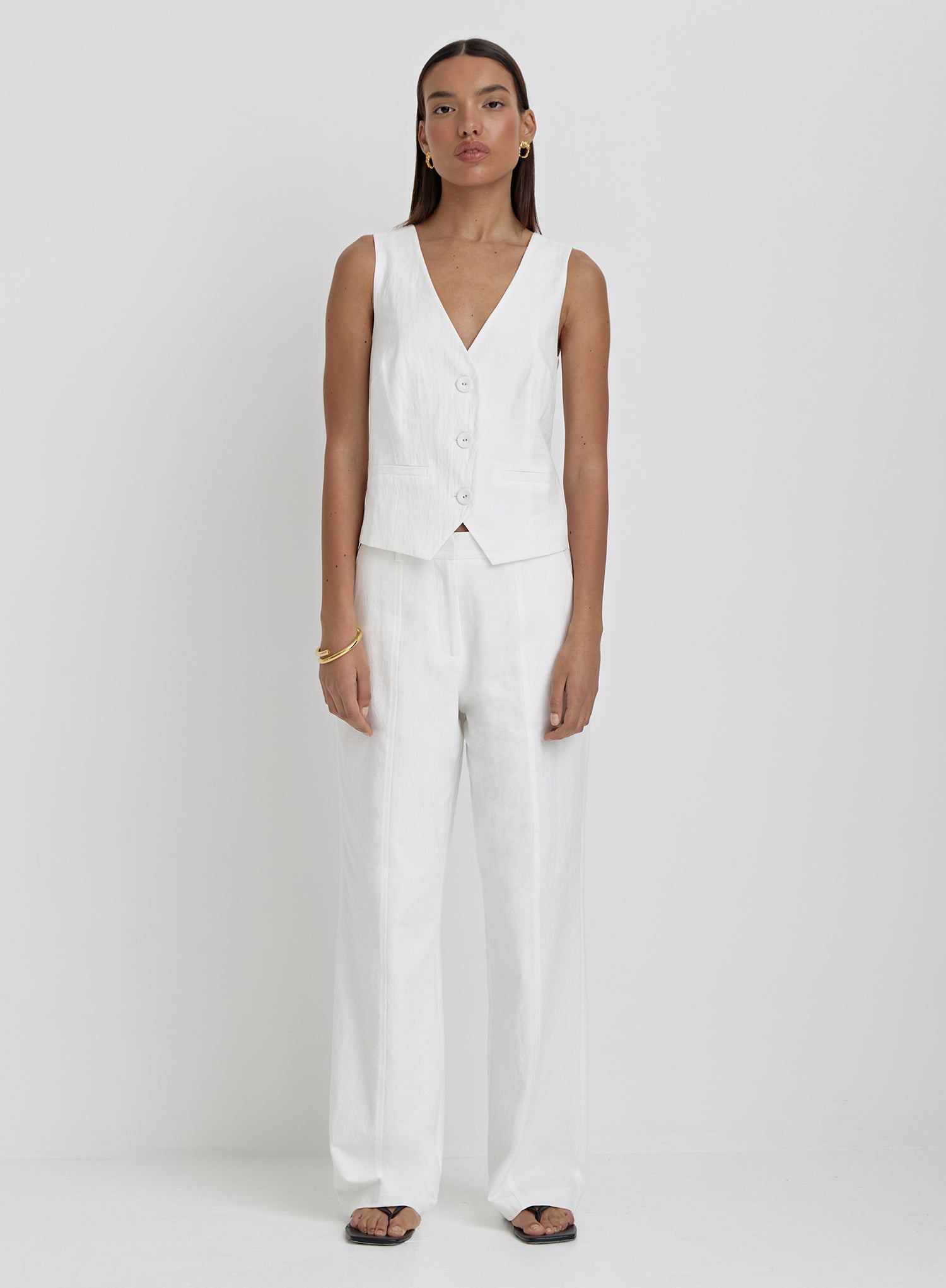 White Linen Cross Back Waistcoat